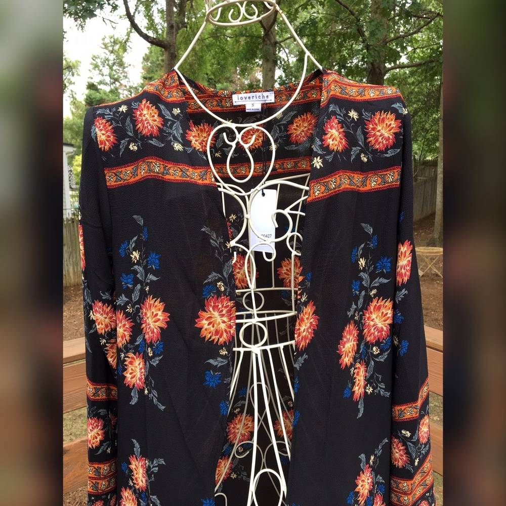 LAST 1! 💕Stunning Long Line Black Floral Kimono - Picture 8 of 8